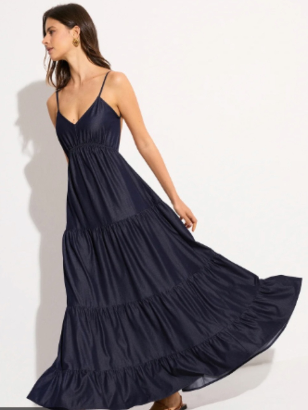 Commense NWT Blue Backless Sleeveless V-Neck Tiered Maxi Dress Size L